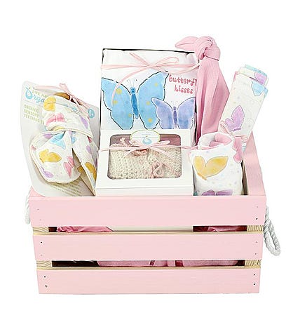 Personalized Organics Gift Basket in Pink Butterfly Kisses